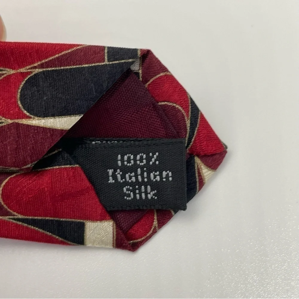 Don Loper Vintage Geometric 100% Italian Silk Tie Red Retro Designer Hollywood